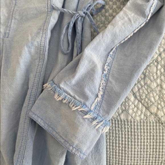 We The Free Washed Denim Side Tie Chambray Button Down Blouse - Picture 4 of 10